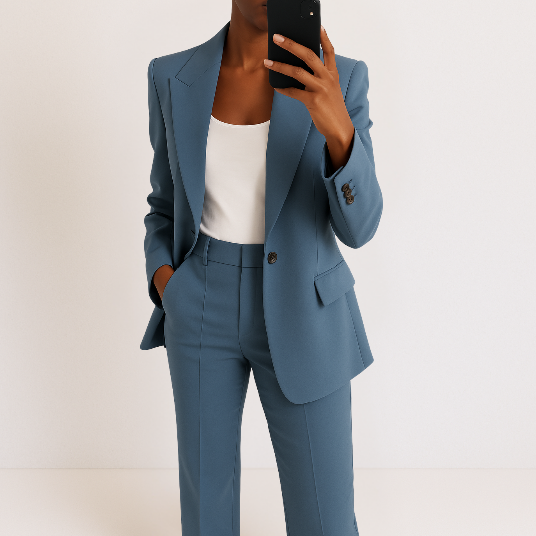 Single Button Blazer and Wide Leg Trousers Two Piece Set 2