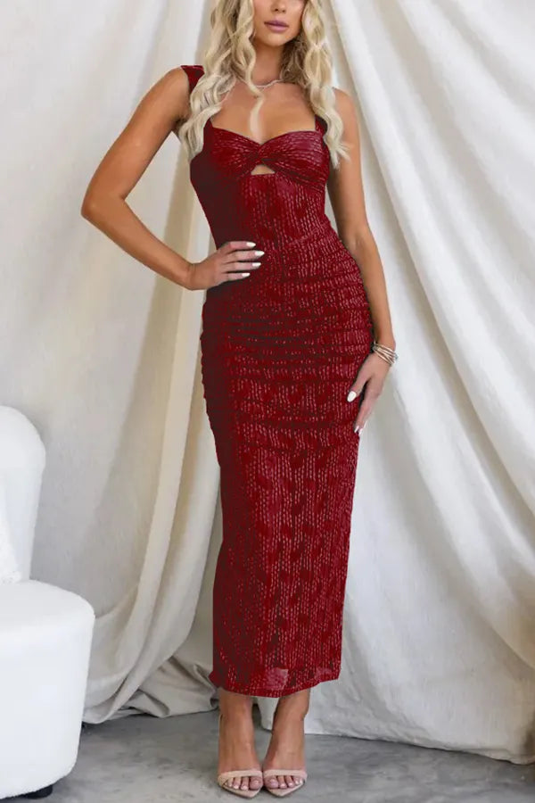 Sweetheart Knot Bust Keyhole Cut Out Mesh Bodycon Maxi Dress - View 9