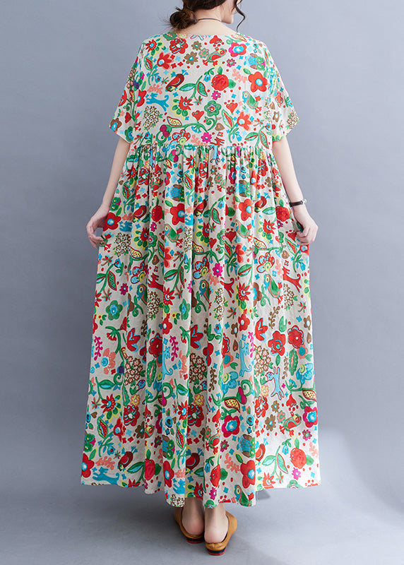 Floral Graphic Print Round Neck Short Sleeve Maxi Dress - View 5