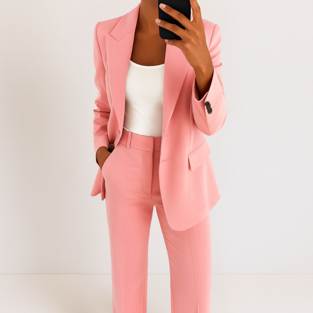Single Button Blazer and Wide Leg Trousers Two Piece Set 6