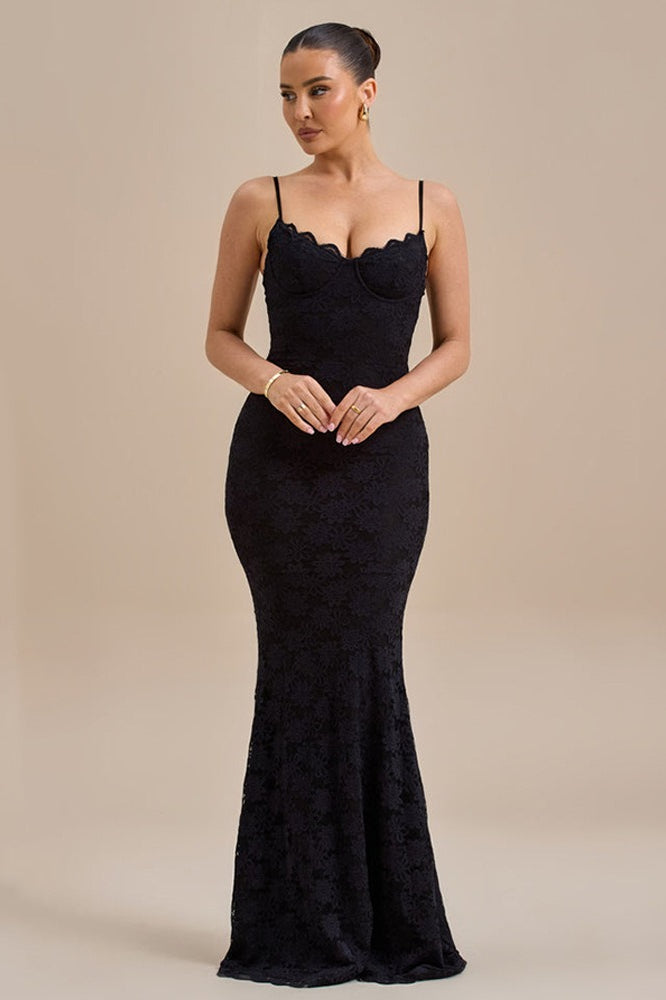 Backless Bodycon Cami Lace Maxi Dress - View 7