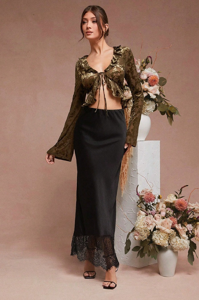 Sheer Lace Satin Skirt
