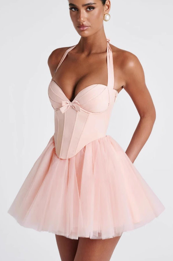 Tulle Halter Neck Corset Tiered Mini Dress - View 3
