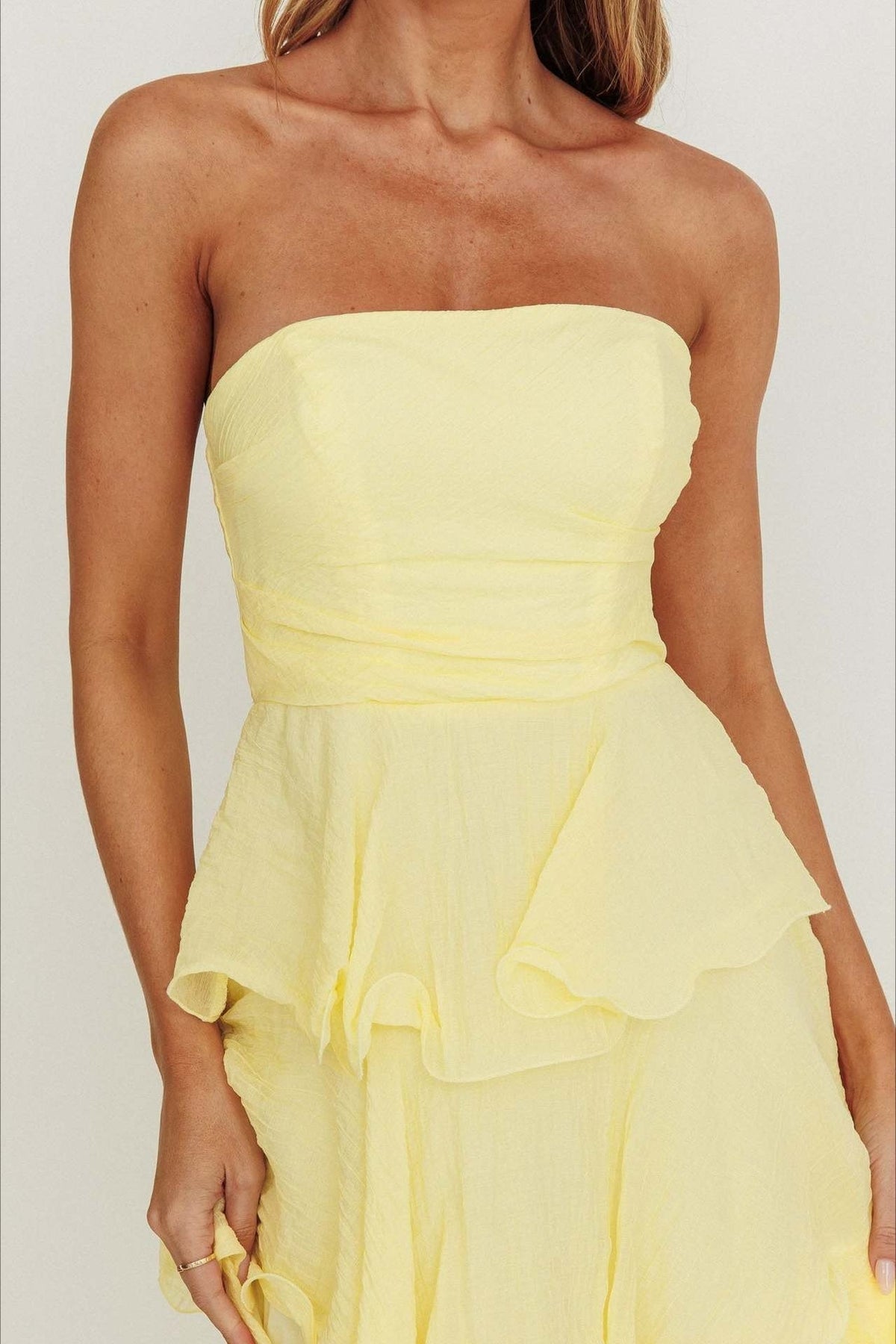 Strapless Tiered Ruffle Fit and Flare Midi Dress - View 12