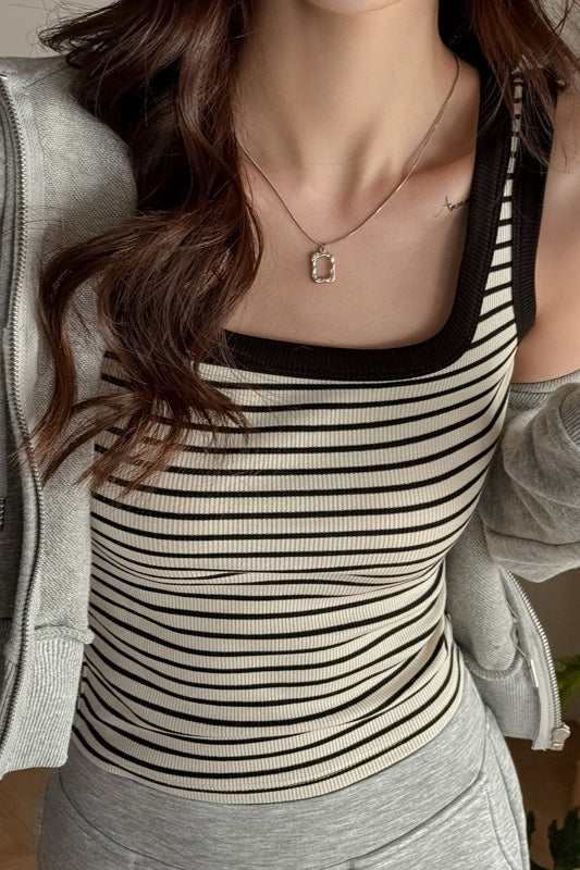 Cotton Stripe Color Block Tank Top