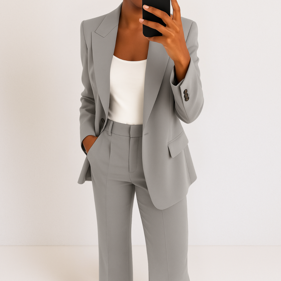 Single Button Blazer and Wide Leg Trousers Two Piece Set 3
