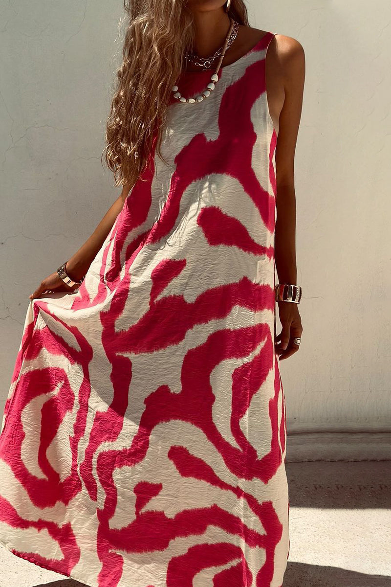 Sleeveless High Neck Oversized Crinkled Texture Flowy Maxi Dress