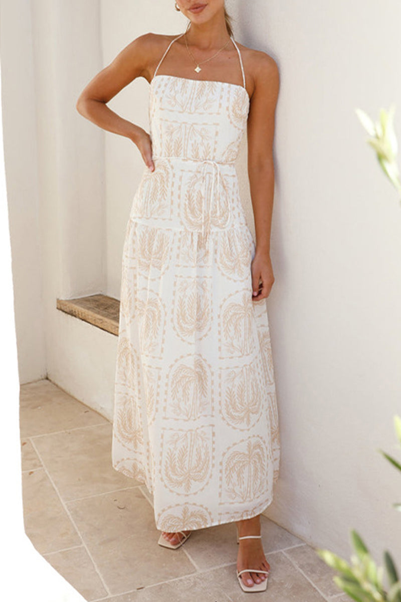 Straight Neck Backless Smocked Summer Beach Maxi Dress - View 12