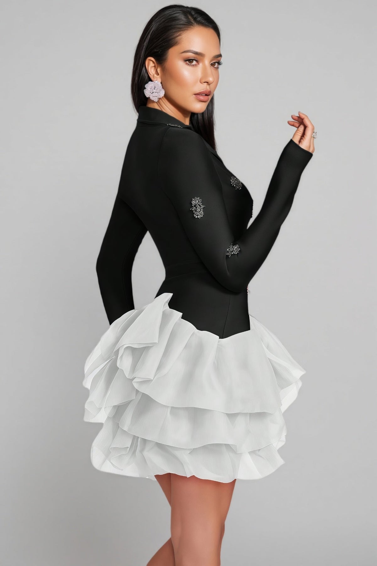 Dede Black Bandage Rhinestone Mini Dress - View 5