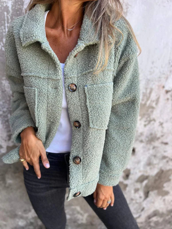 Teddy Fleece Collared Button Front Pocket Shacket Jacket 7