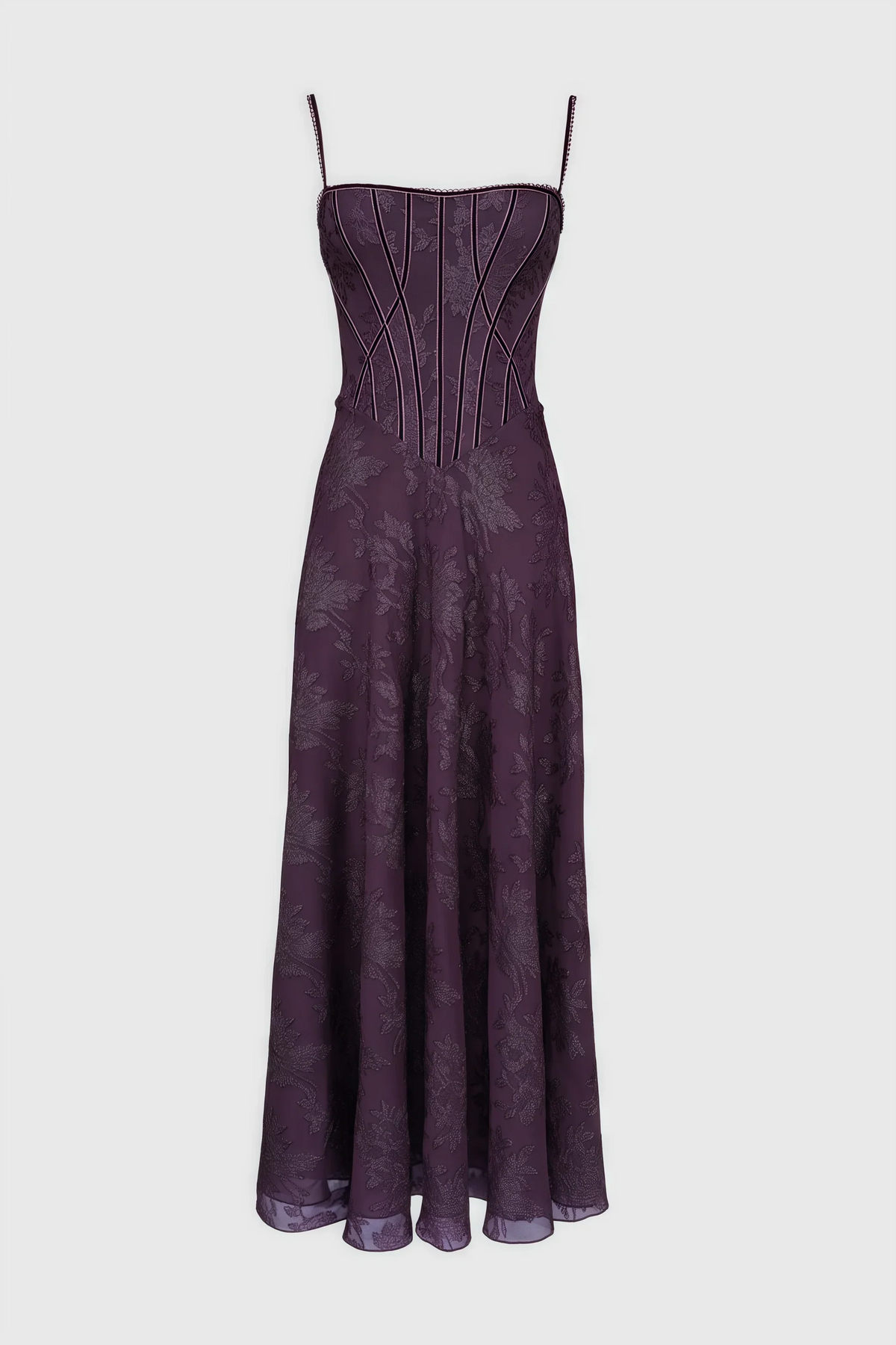 Floral Jacquard Sweetheart Corset A-Line Maxi Dress - View 6