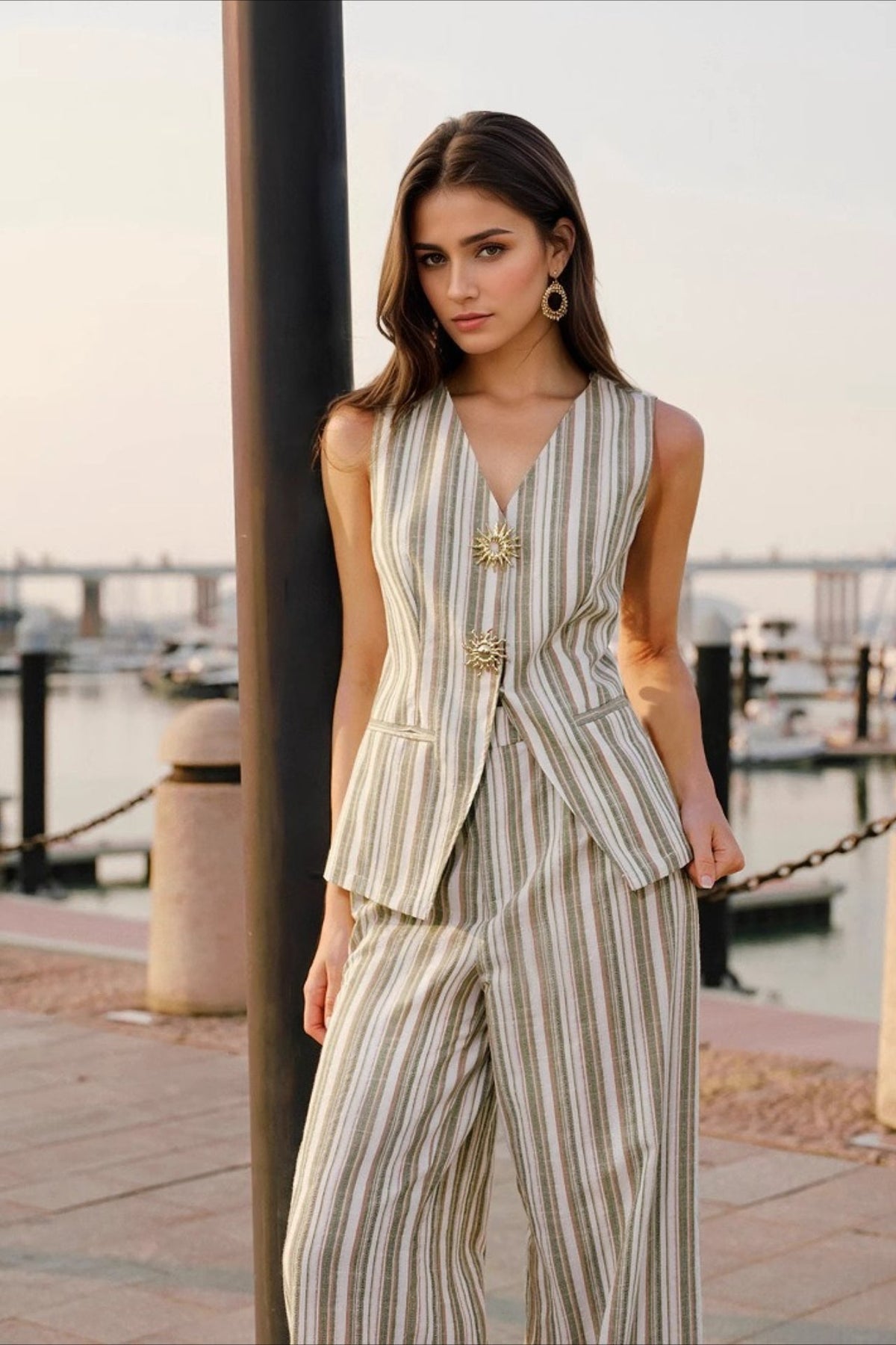 Striped Tank Top Wide Leg Loose Two Piece Set