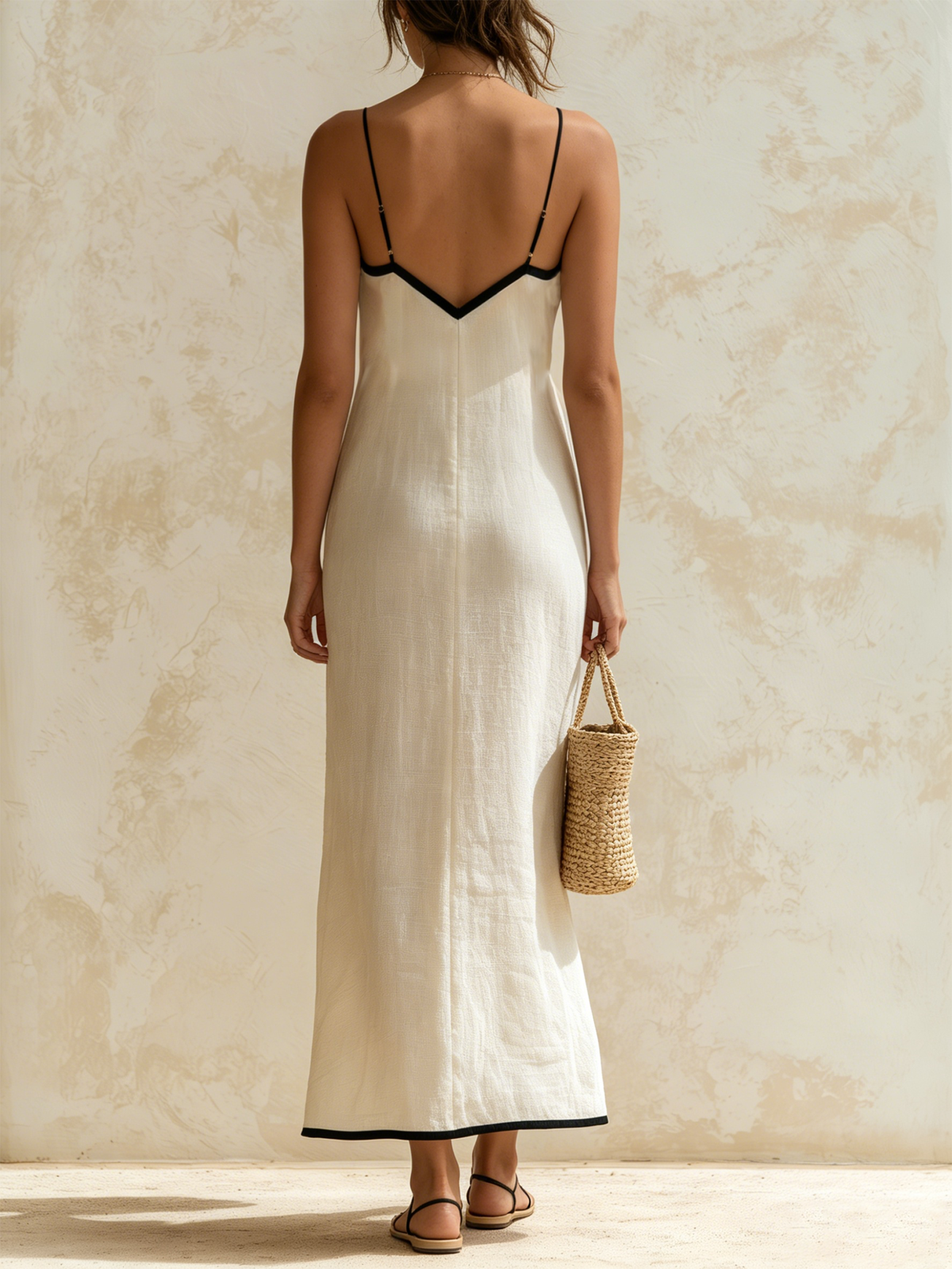 Chevron Stripe Deep V-Neck Spaghetti Strap Slip Maxi Dress 2