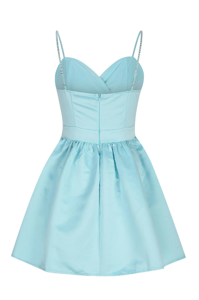 Rhinestone Spaghetti Strap Sweetheart Pleated Fit and Flare Mini Dress - View 12