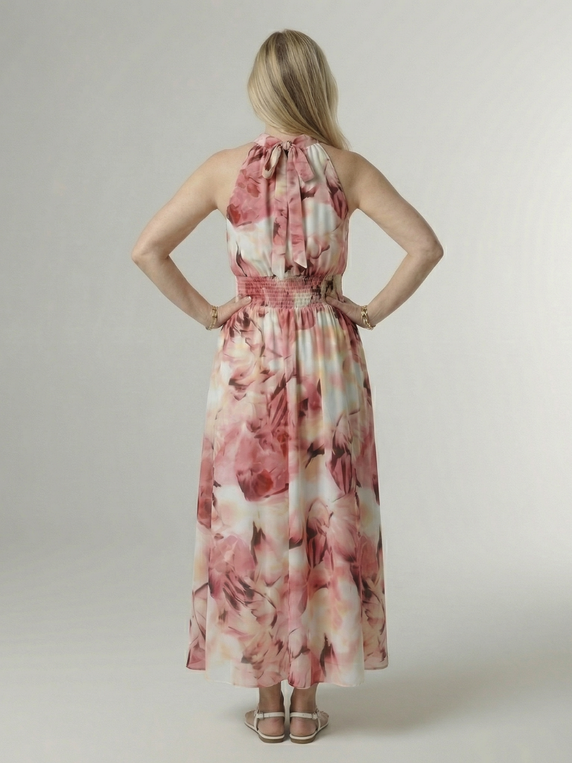 Tie Dye Halter Neck Smocked Waist Maxi Dress 15