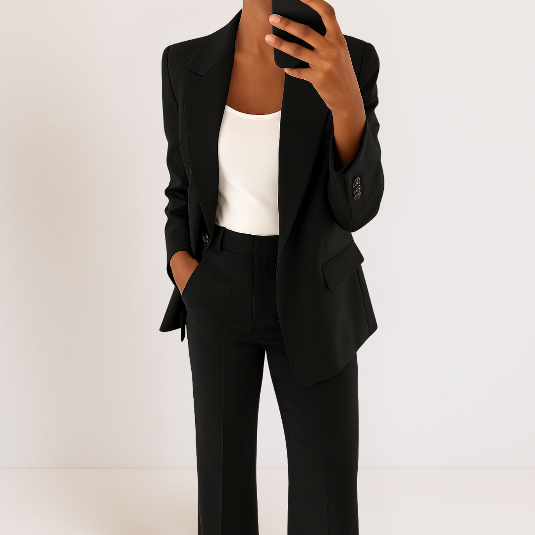 Single Button Blazer and Wide Leg Trousers Two Piece Set 7