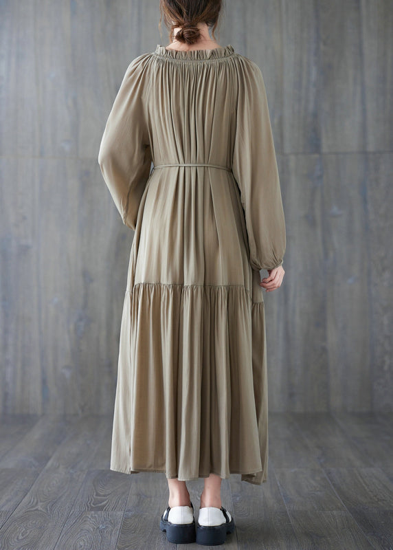 Gathered Neck Puff Sleeve Tie Belt Tiered Ruffle Flowy Maxi Dress - View 5