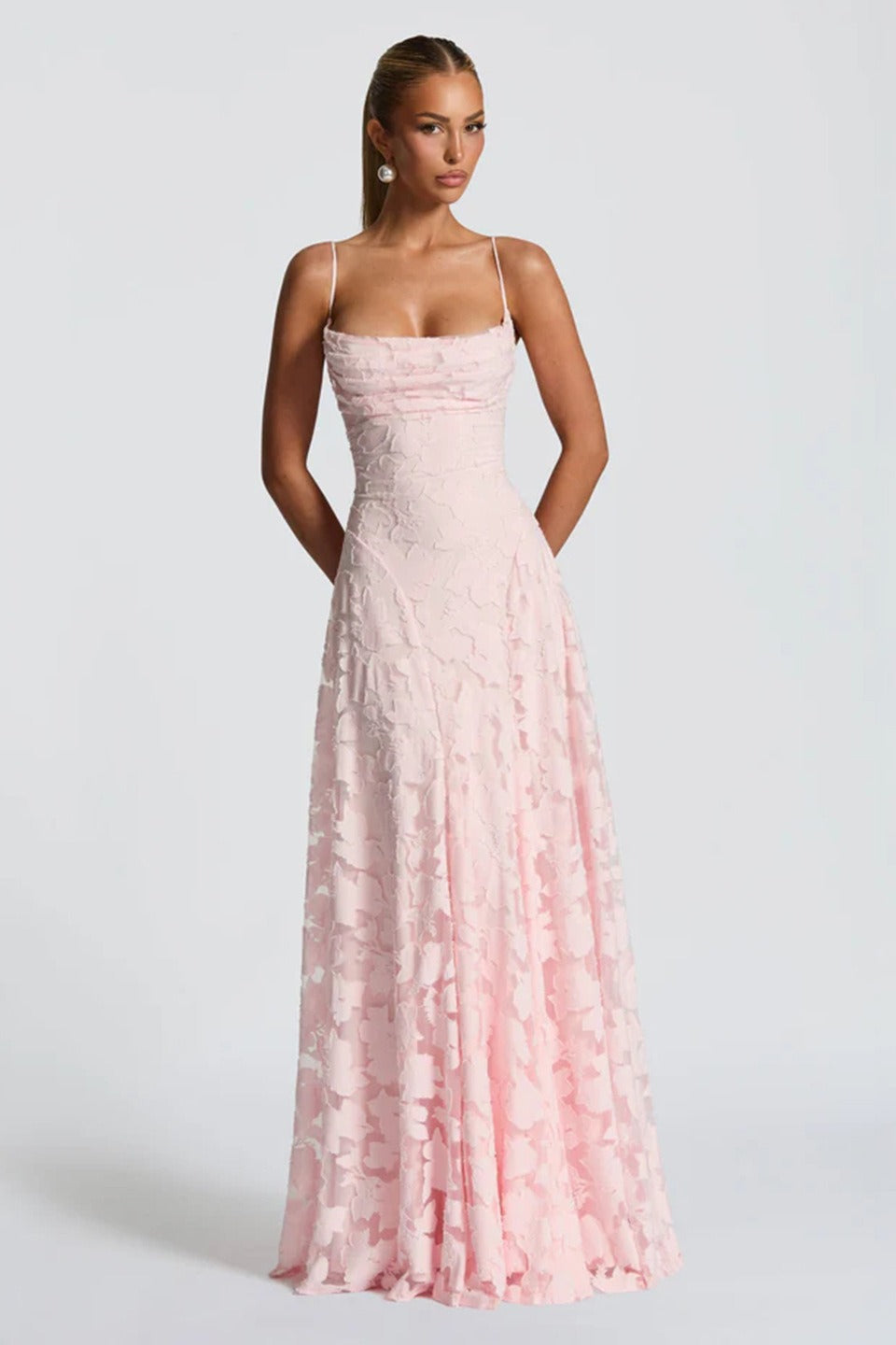 Jacquard Cami Backless Maxi Lace Dress - View 7