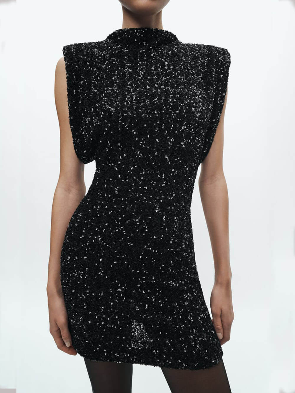 Sequin Shoulder Pad Sleeveless Mini Dress - View 3