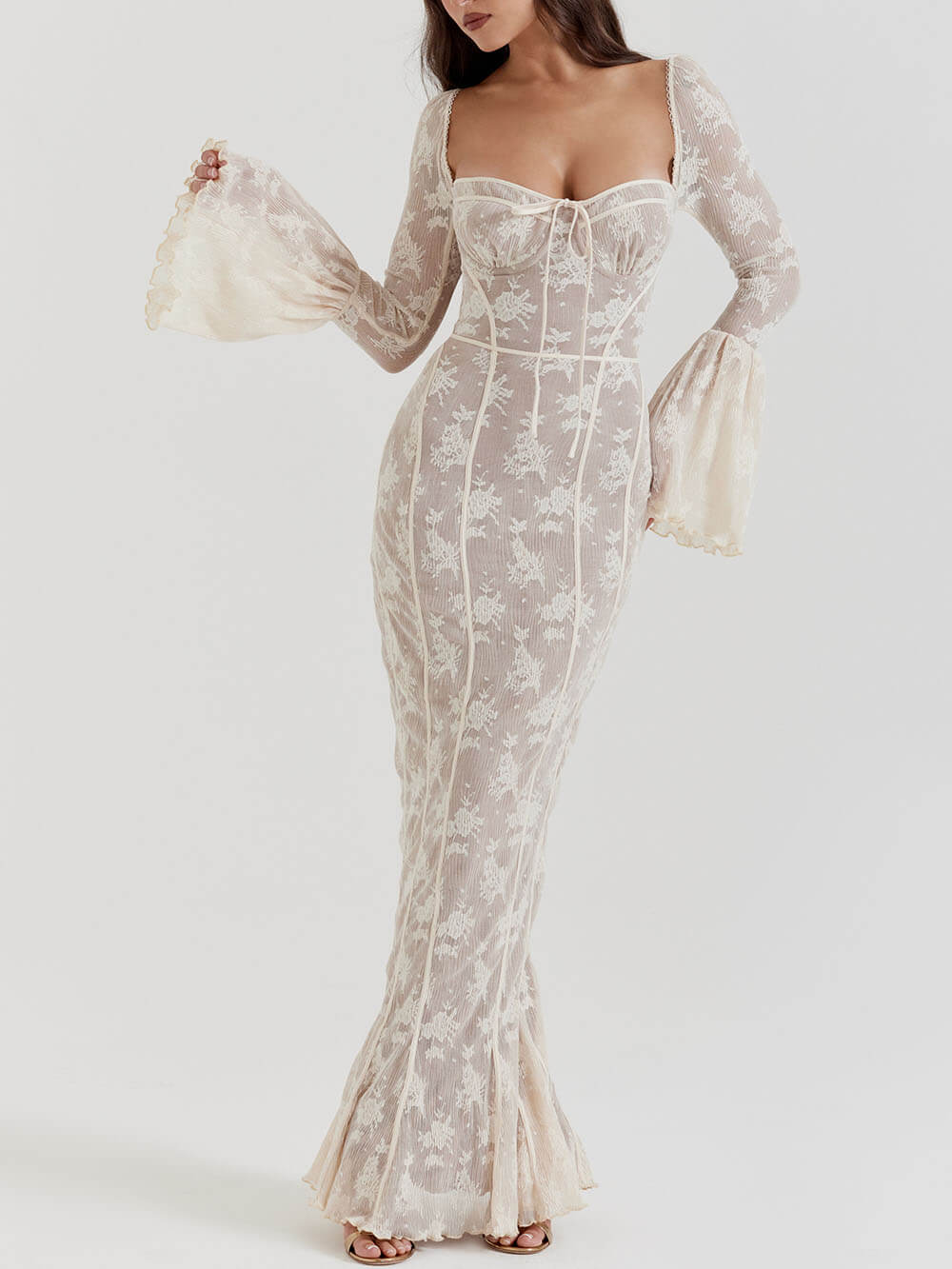 Vintage Cream Lace Maxi Dress - View 2
