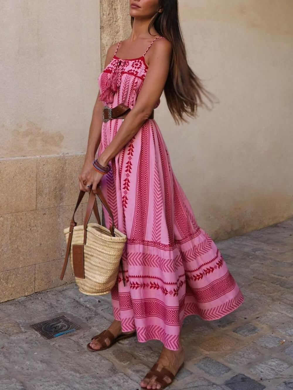 Ethnic Style Crochet Patchwork Knitted Slip Maxi Dress - View 4