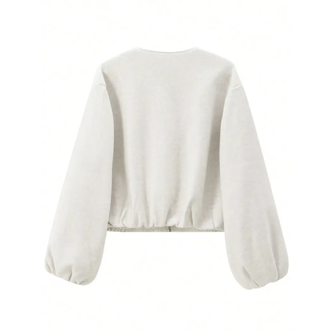 Collarless Zip Front Cropped Jacket 4