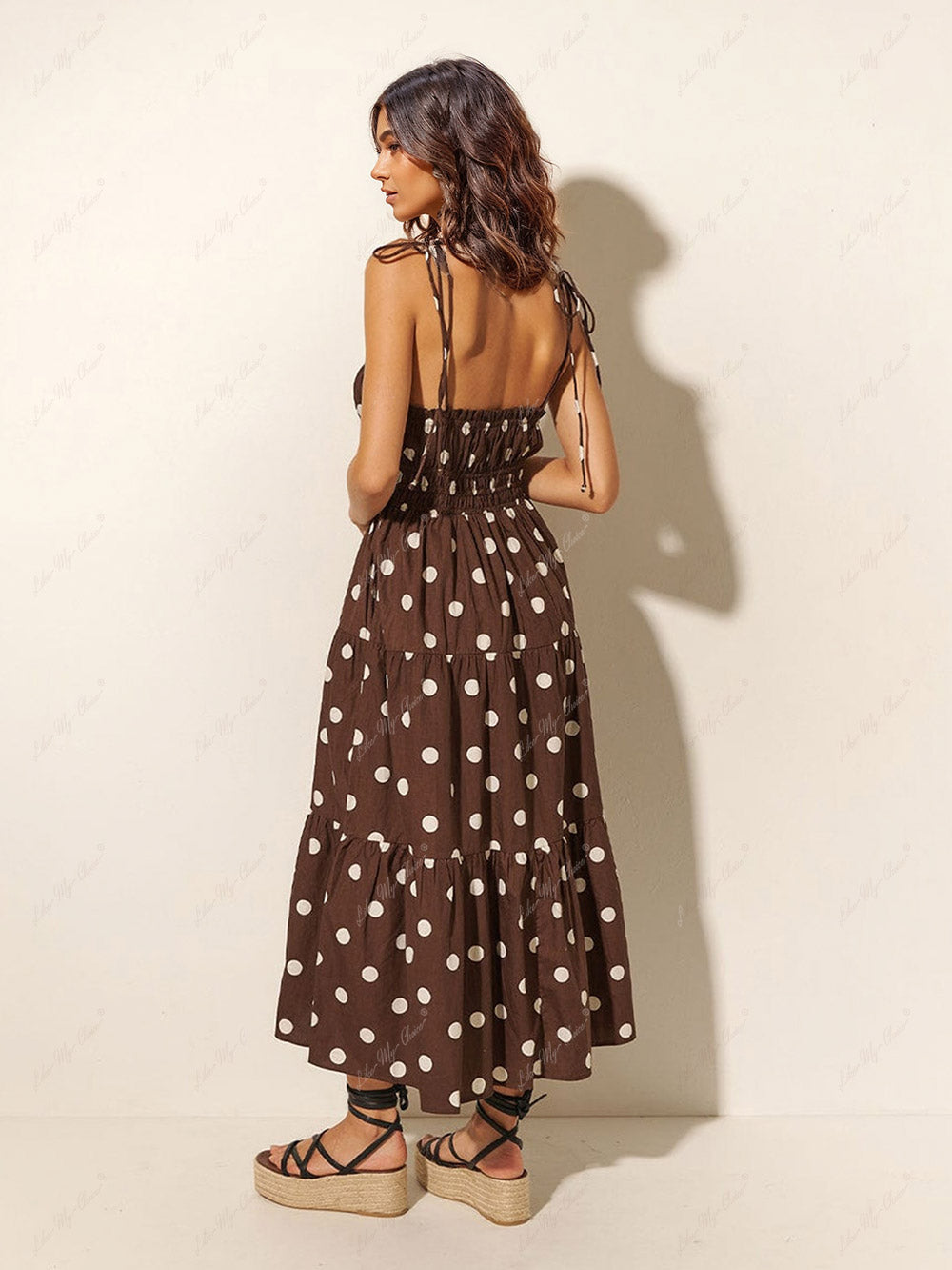 Chocolate And Ivory Polka Dot Trendy Print Pleated