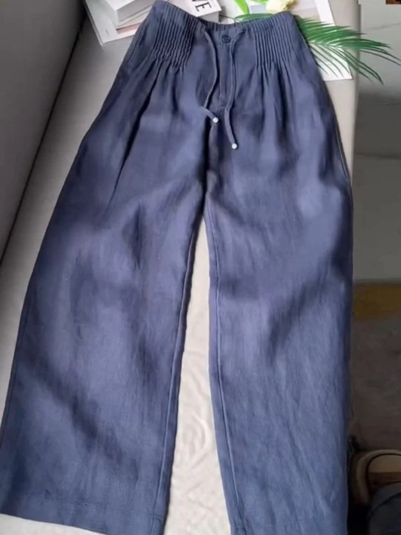 High Waist Drawstring Pintuck Wide Leg Pants