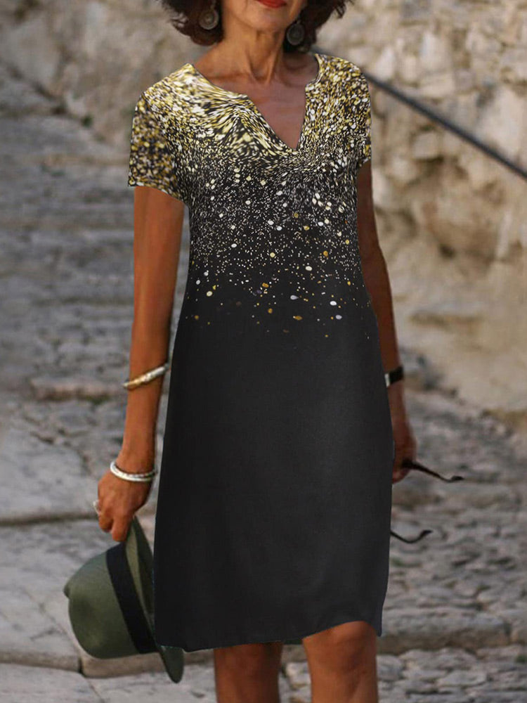 Sequin V-Neck Midi Dress in Gold
