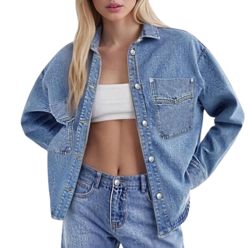 Button Front Chest Pocket Oversized Denim Jacket