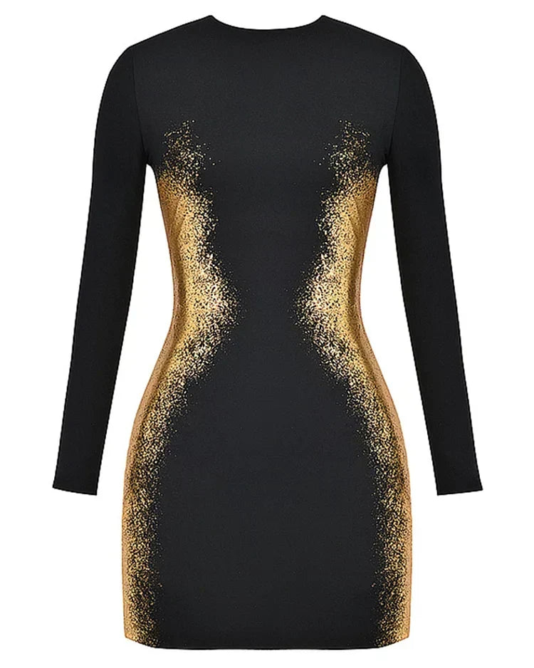 Ombre Print Round Neck Long Sleeve Bodycon Mini Dress - View 5