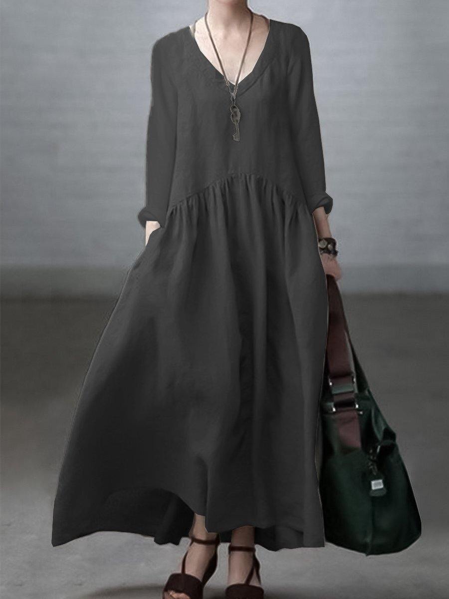 Oversized V-Neck Long Sleeve Relaxed Fit Maxi Dress - View 6
