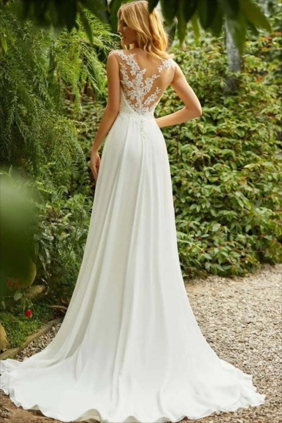 Lace Illusion Sweetheart Neck Fit and Flare A-Line Wedding Gown - View 2
