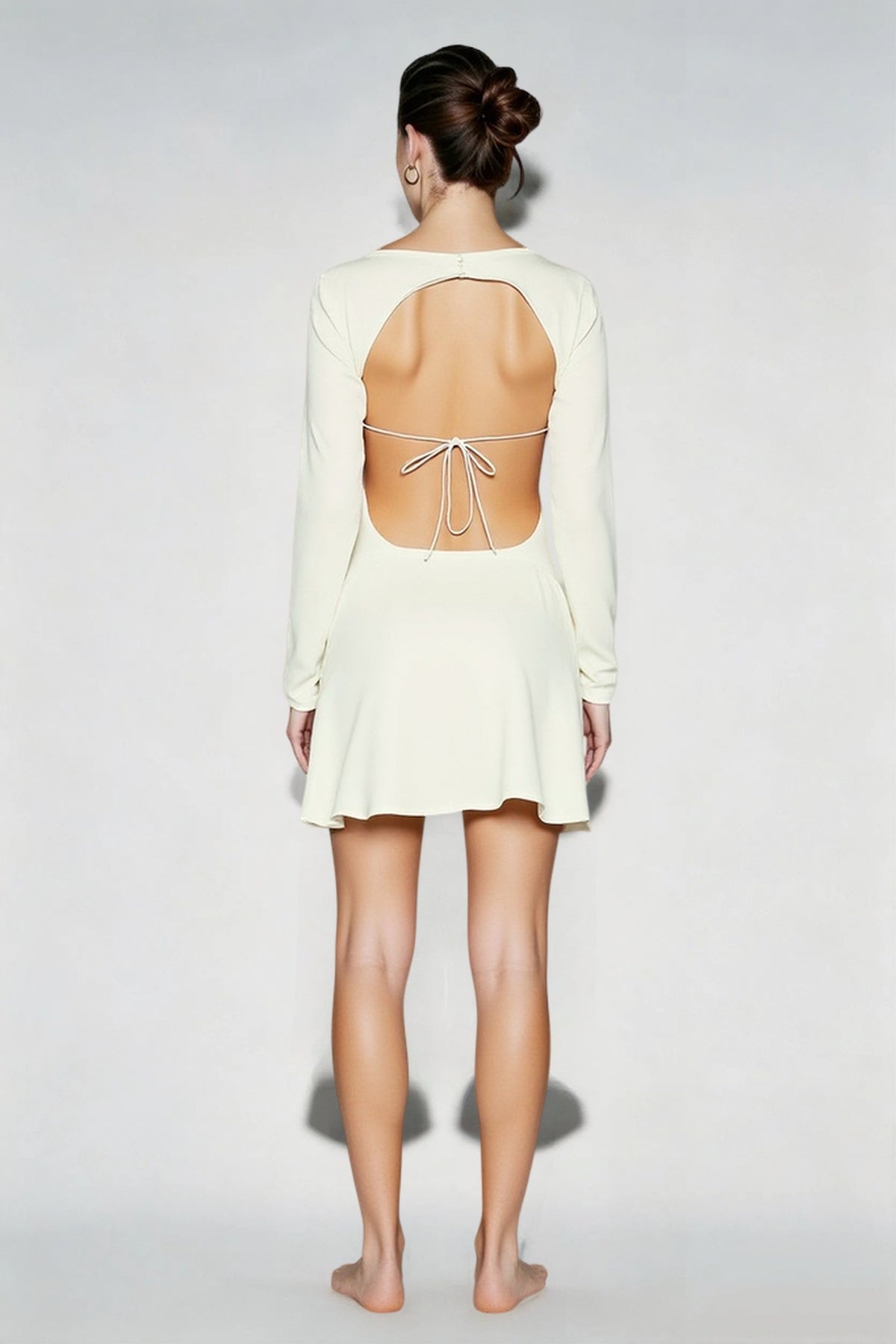 Boat Neck Long Bell Sleeve Satin Shift Mini Dress 3