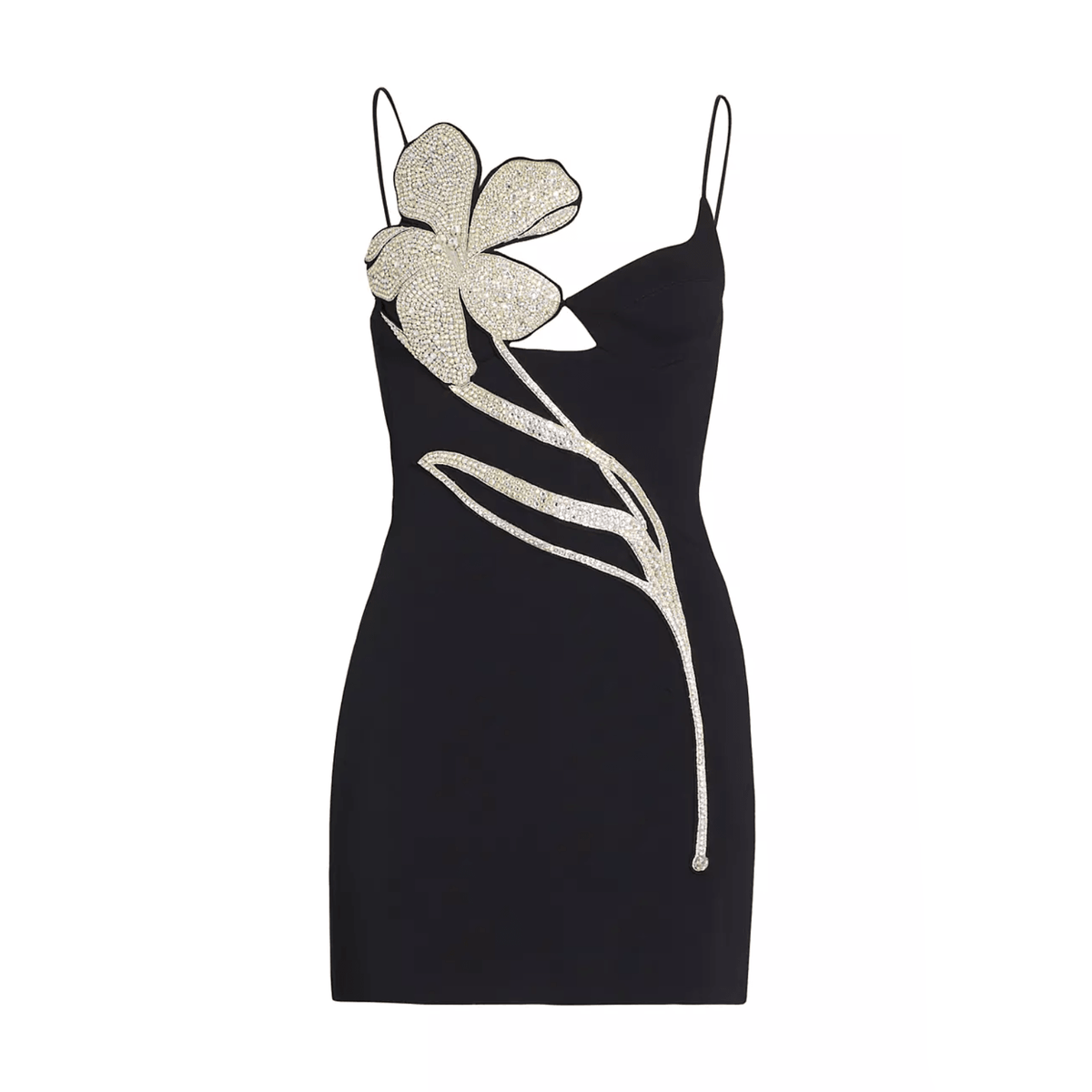Rhinestone Floral Deep V-Neck Spaghetti Strap Bodycon Mini Dress - View 14