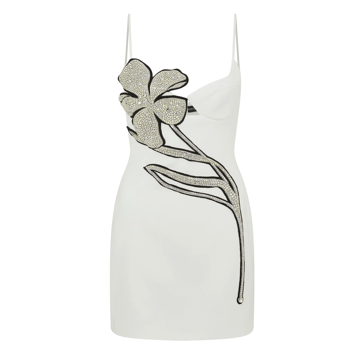 Rhinestone Floral Deep V-Neck Spaghetti Strap Bodycon Mini Dress - View 15
