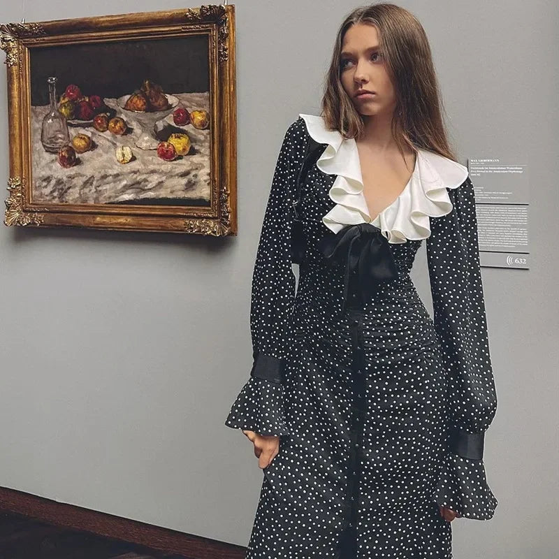 2024 New Autumn Fashionable French Style Floral Long-Sleeved Elegant Casual Vestidos Midi Dress