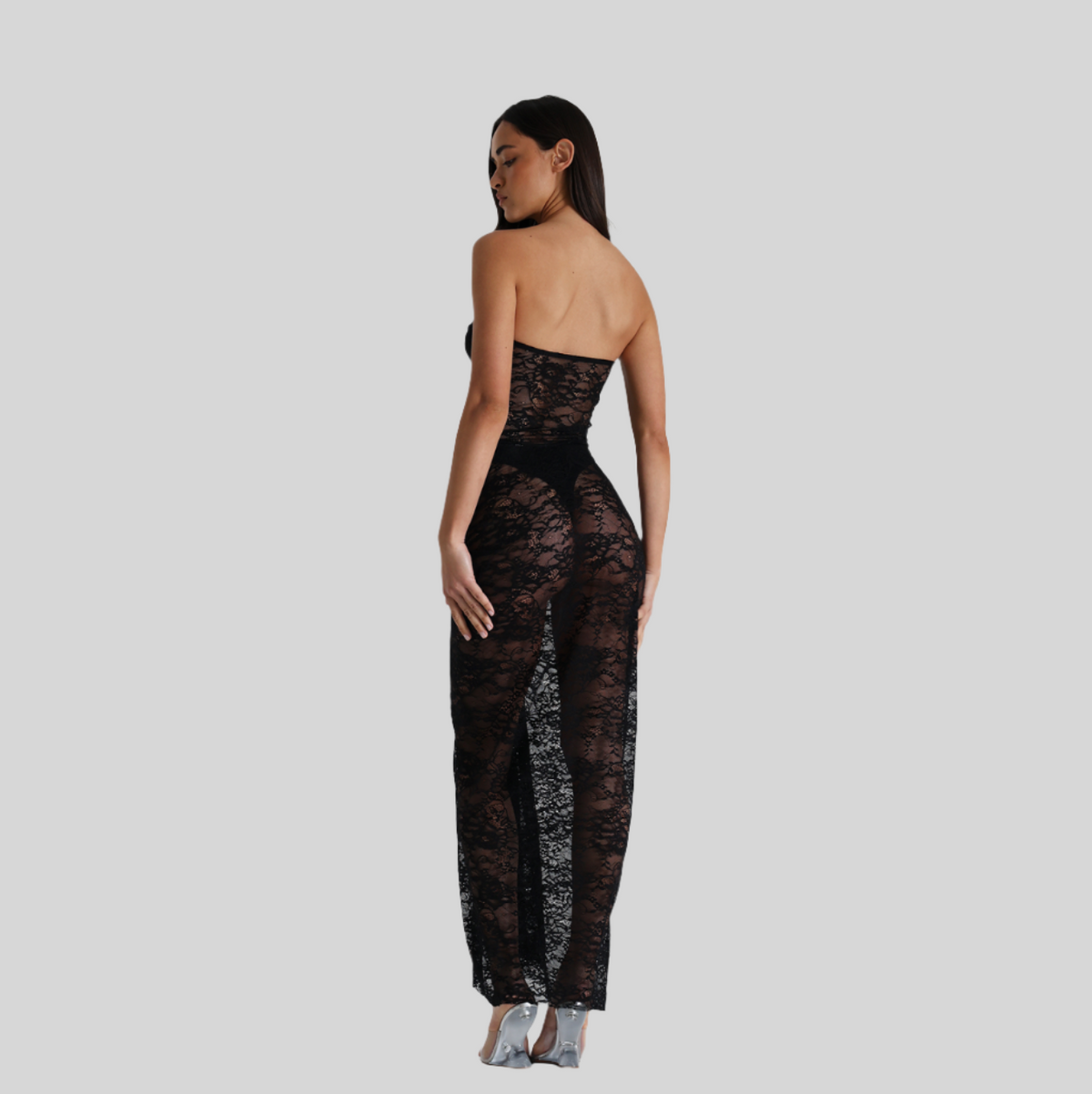 Her Silhouette Strapless Lace Maxi Dress - View 15