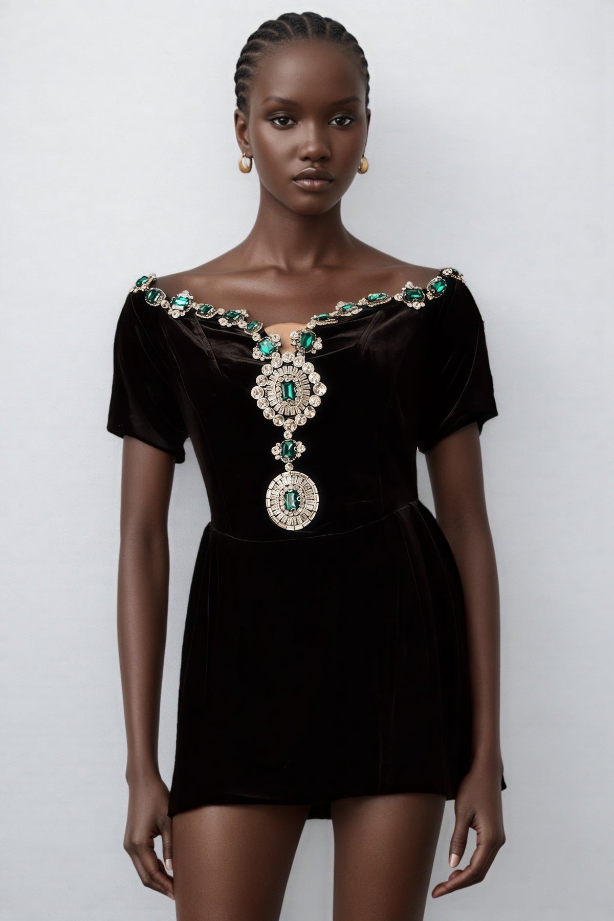 Ivy Black Velvet Embellished Mini Dress - View 7