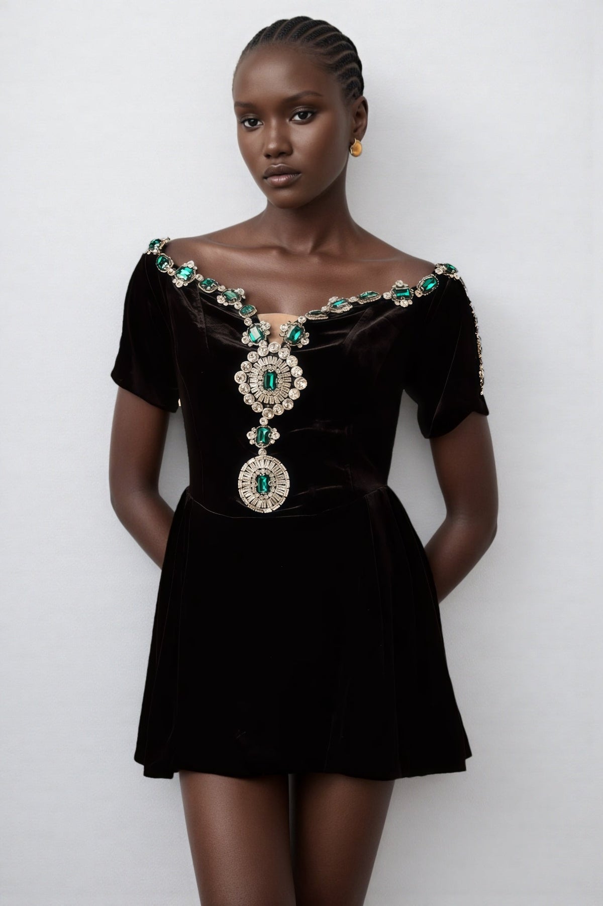 Ivy Black Velvet Embellished Mini Dress - View 5