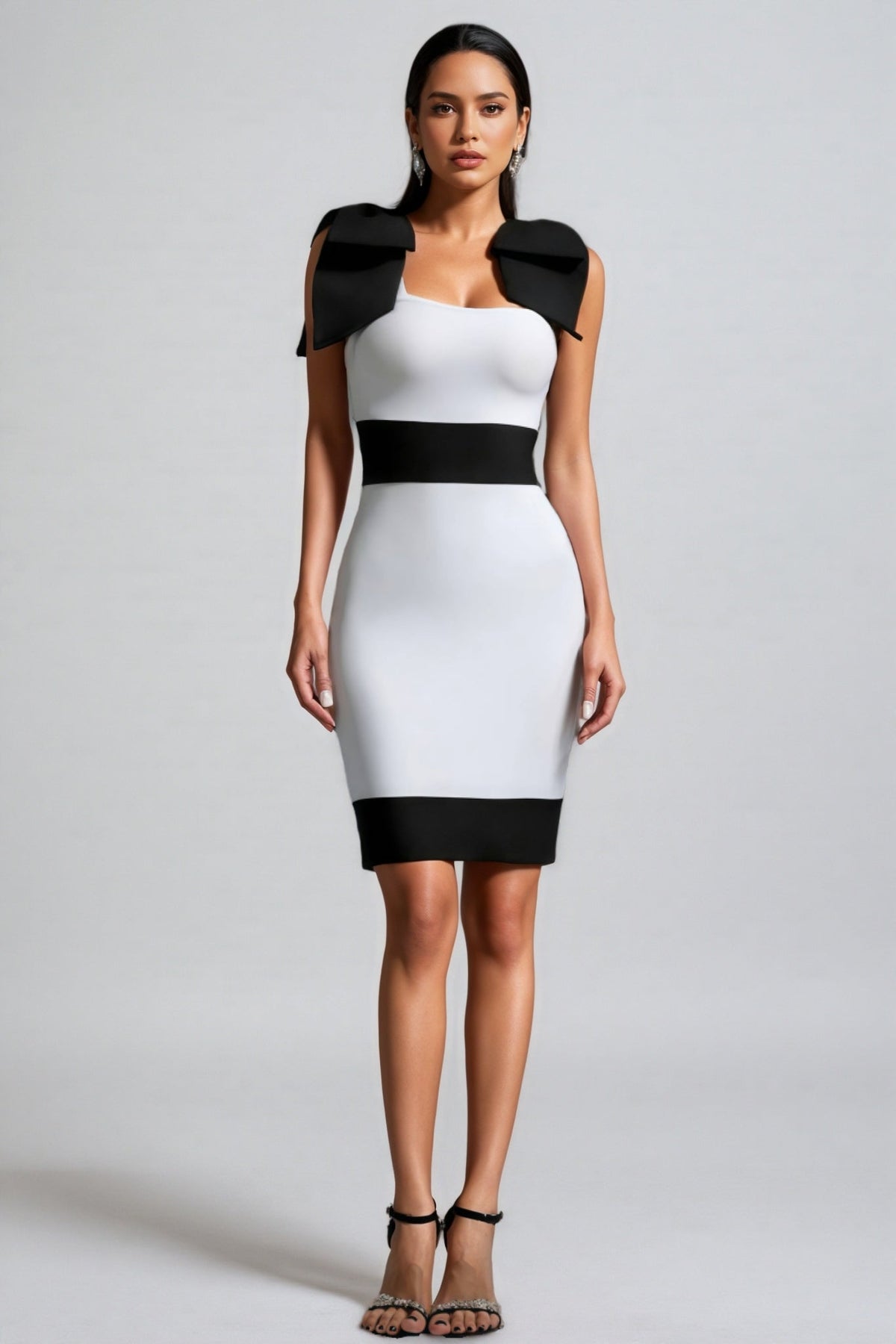 Bandage Shoulder Bow Wide Strap Bodycon Knee Length Mini Dress
