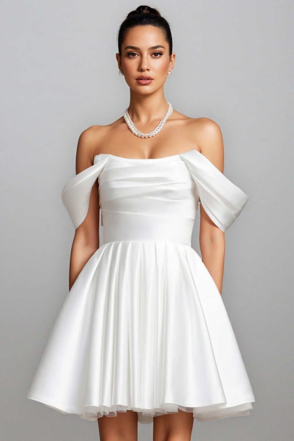 Debra Off Shoulder Wedding Mini Dress - View 4