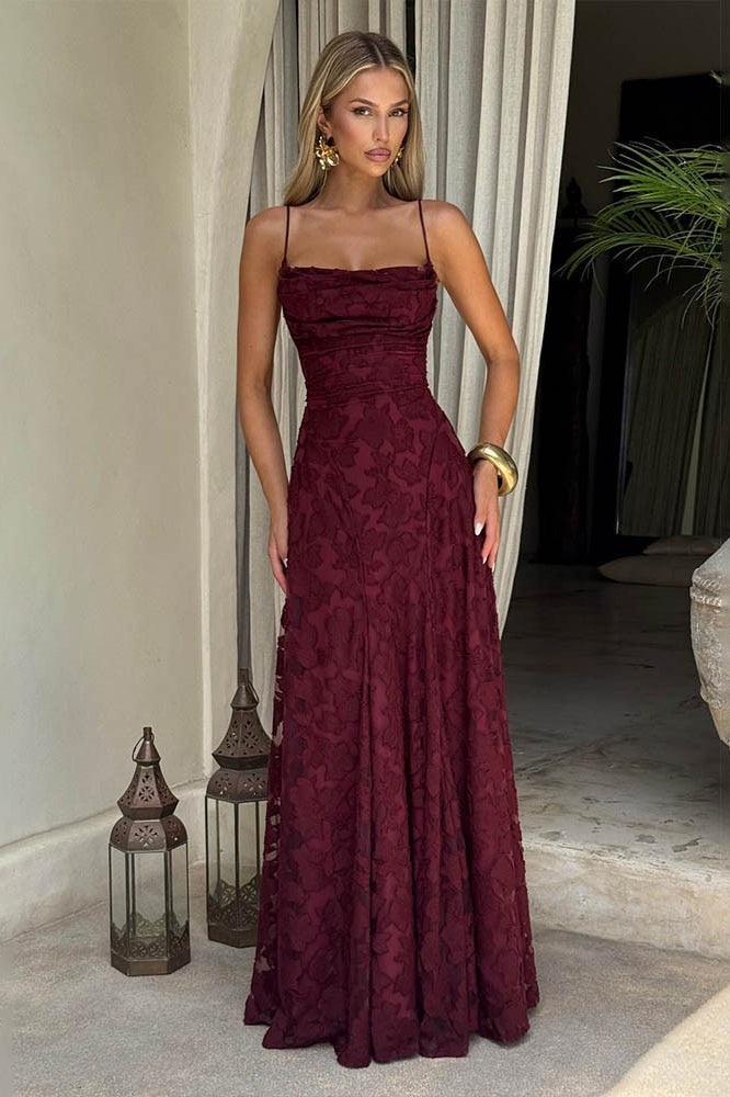 Chiffon Backless Spaghetti Strap Maxi Dress - View 5