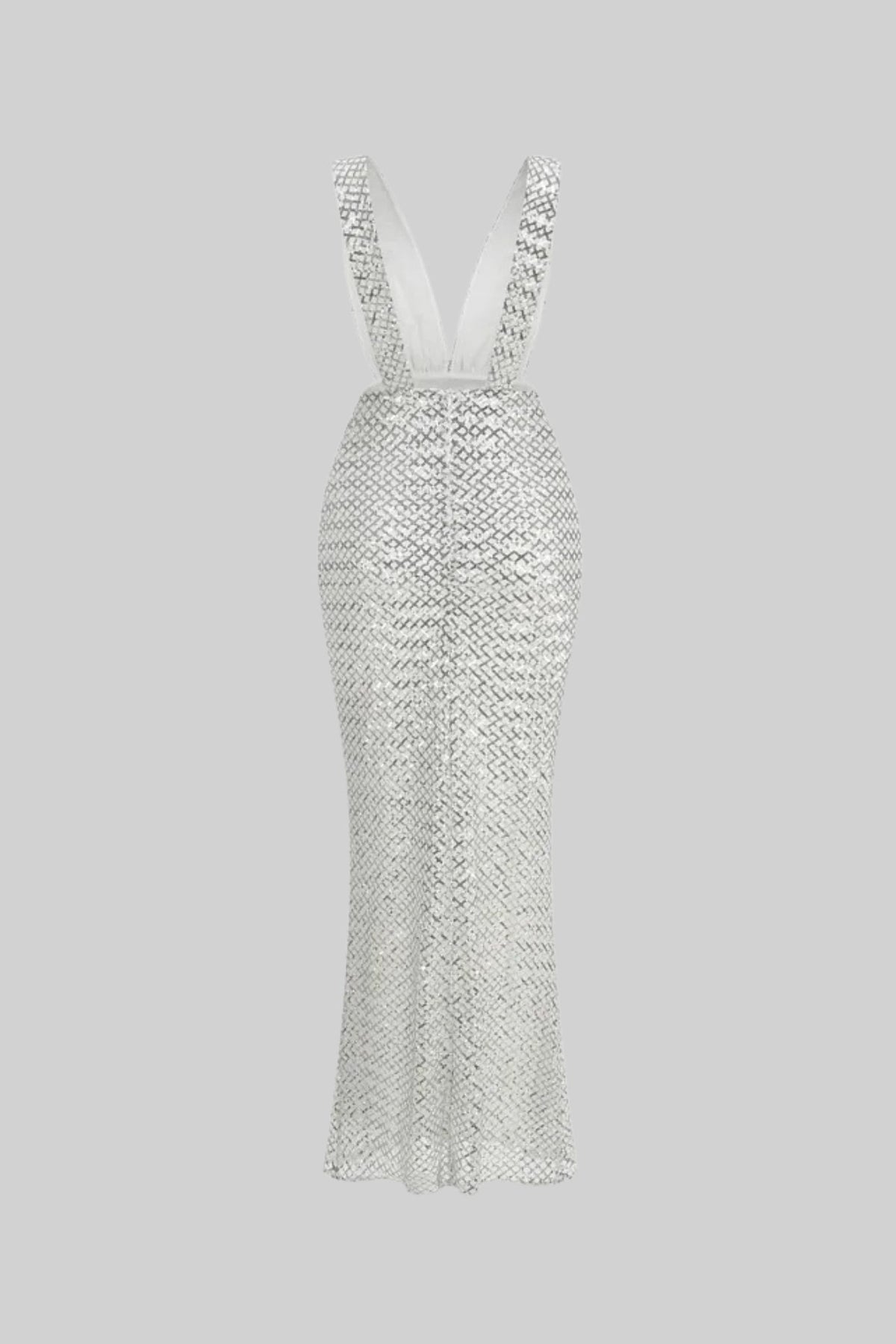 Sequin Maxi Dress With Satin Bow Detail - Light Grey - View 10