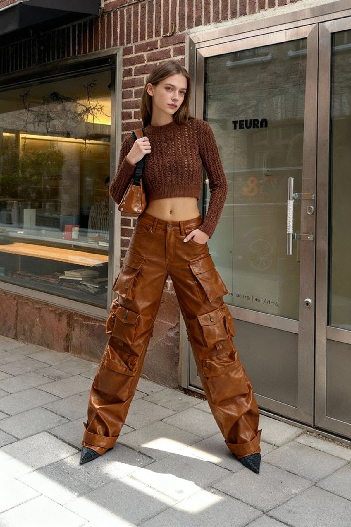 Loose PU Leather Cargo Pant