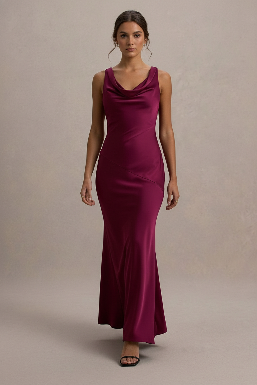 Backless Bodycon Satin Maxi Dress