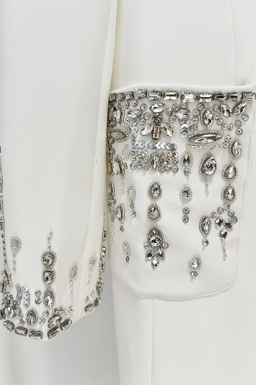 Long Sleeve Notched Lapel Crystal Pocket Cuff Button Front Maxi Gown - View 10