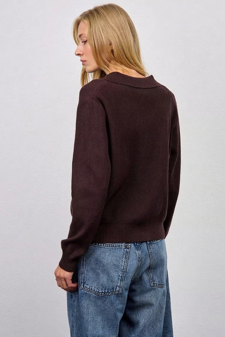Solid V Neck Button Down Cardigan