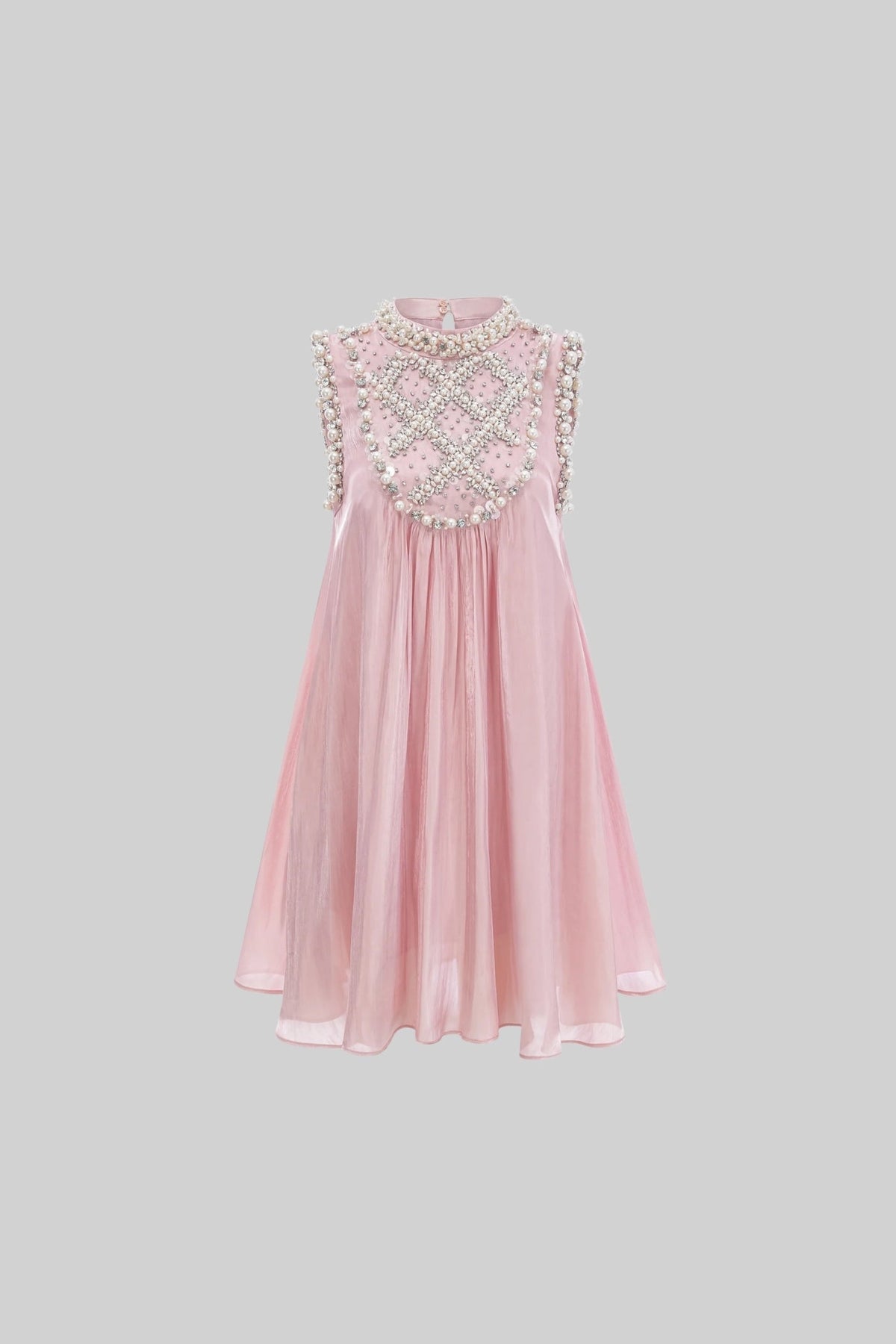 Sequin Pearl Embellished Bib Neck A-Line Shift Mini Dress - View 2