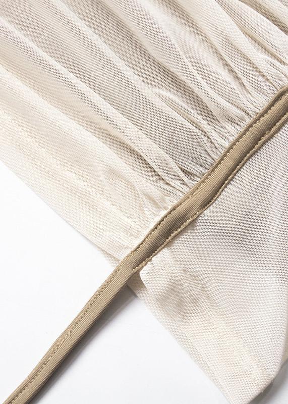 Asymmetrical Elegance Mesh Midi Dress in Beige - View 7